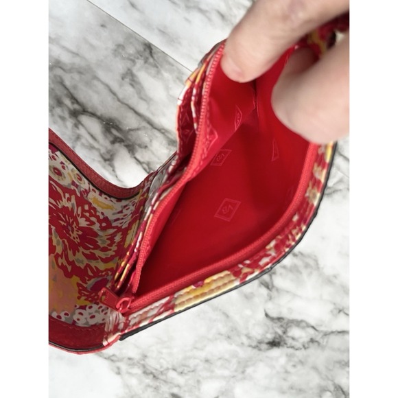 Vera Bradley Leather Riley Compact Wallet Canyon Sunset Red Quilted - Picture 8 of 13